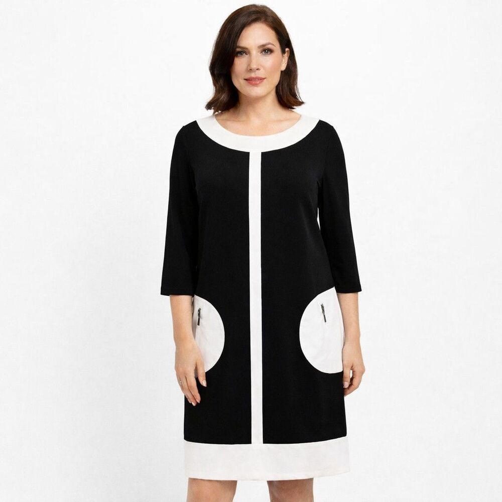 Joseph Ribkoff Black and White Contrast Shift Dress